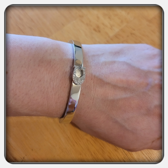 NWT Coach Silver Pave Signature Hinged Bangle - Picture 2 of 7